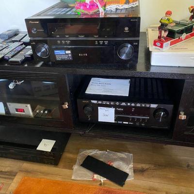Electronics by Pioneer, Denon, Monster power home theater system, Laser Disc, Plasma TV Panasonic, 