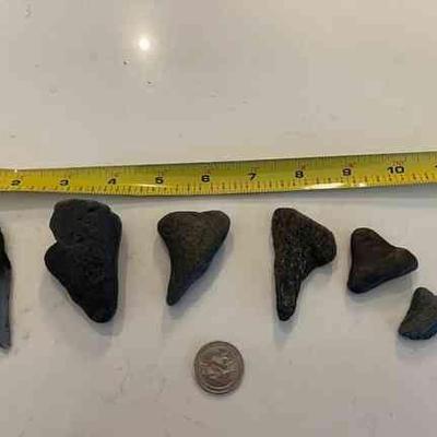 Lot 122-MM: JAWS Lot #1

Includes: 
â€¢	Six apparently-petrified, well-worn rock-like items that appear to be large sharkâ€™s teeth*...
