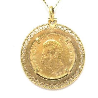 #1204 â€¢ 1899 Republica Del Ecuador 10 Sucres Gold Coin, 12.85g

