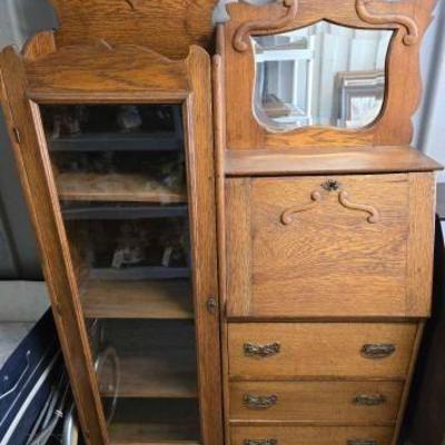 #7744 â€¢ Antique Side by Side Secretary & Curio Cabinet
