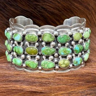 #538 â€¢ Native American Sterling Sonora Gold Turquoise Cuff, 88g
