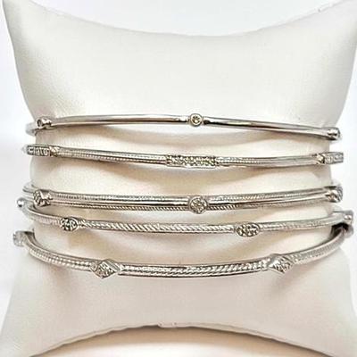 #912 â€¢ (6) Sterling Bangle Bracelets with Diamonds, 66.56g
