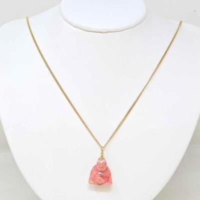 #708 â€¢ 14K Gold Chain with Jade Carved Buddah Stone, 16.45g
