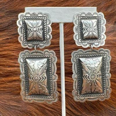 #548 â€¢ Native American Sterling Concho Dangle Earrings, 26g

