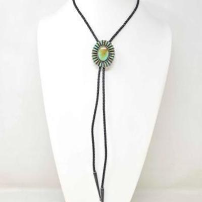 #572 â€¢ Sterling Turquoise Bolo Tie, 27.1g
