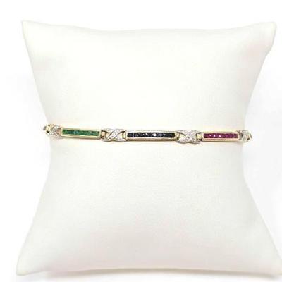 #802 â€¢ 10KP Ruby, Sapphire, Emerald & Diamond Bracelet, 5.60g
