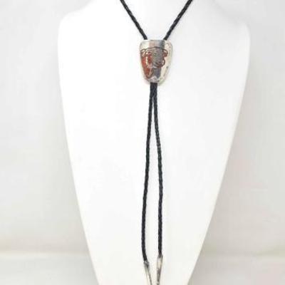 #576 â€¢ Sterling Inlaid Cow Bolo Tie, 45g
