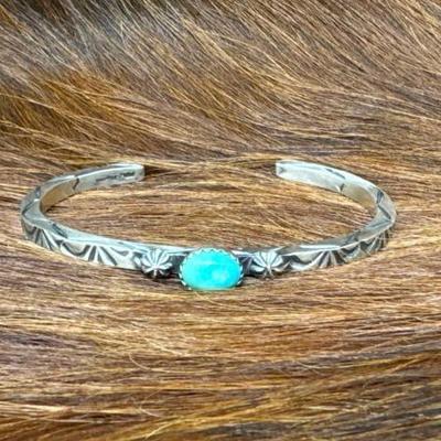 #532 â€¢ Native American Sterling Cuff with Turquoise Stone, 16g
