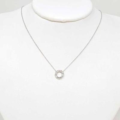 #724 â€¢ 14K White Gold Necklace with Circle Baguette Pendant, 2.12g
