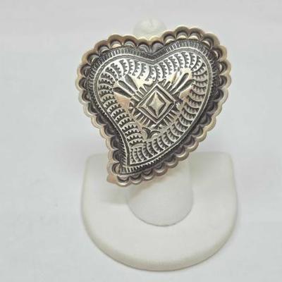 #568 â€¢ Native American Sterling adjustable Heart Ring, 30.40g

