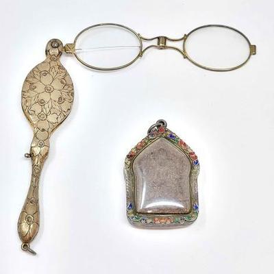 #916 â€¢ Sterling Antique Lorgnette Glasses & Amulet, 52.94g
