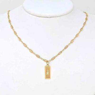 #714 â€¢ 14K Gold Chain Necklace with 14K Bar Pendant, 5.66g
