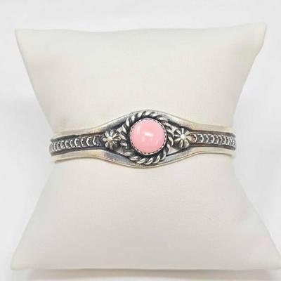 #564 â€¢ Native American Sterling Round Pink Conch Cuff Bracelet, 12.24g
