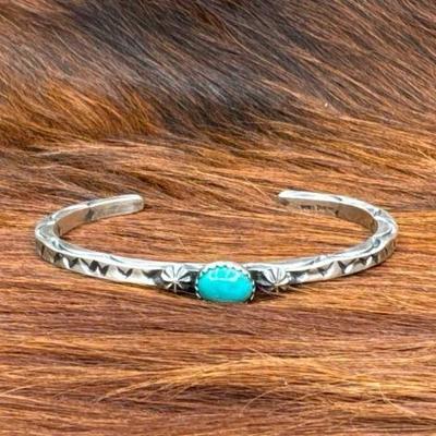 #542 â€¢ Native American Sterling Cuff with Turquoise Stone, 16g
