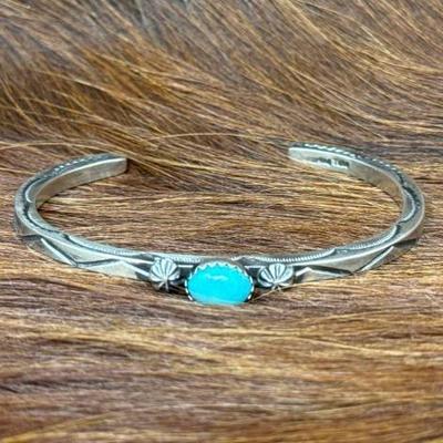 #536 â€¢ Native American Sterling Cuff with Turquoise, 16g
