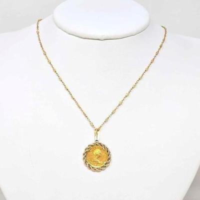 #706 â€¢ 14K Gold Chain with Fine Gold 1/10oz Canadian Maple Leaf Coin Pendant, 6.45g

