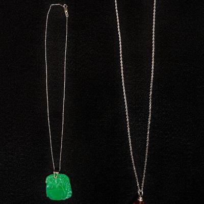 14K White Gold Necklaces with Jade & Amber