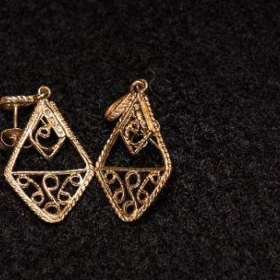 14K Gold Earrings, One with Real Pearls