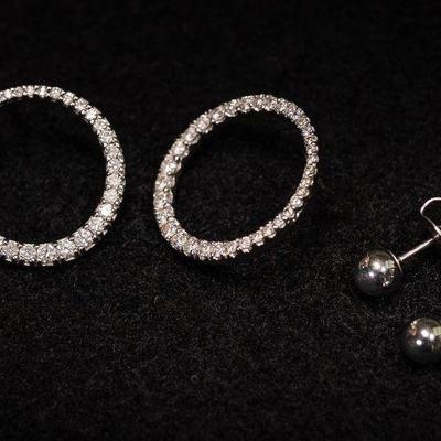 14K White Gold Circle Earrings with Diamonds | 14K White Gold Studs