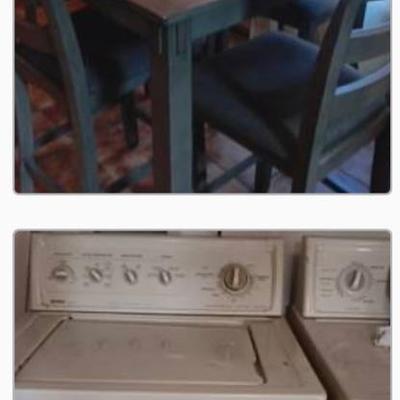 Washer dryer 50.00 dining room table and chairs 100