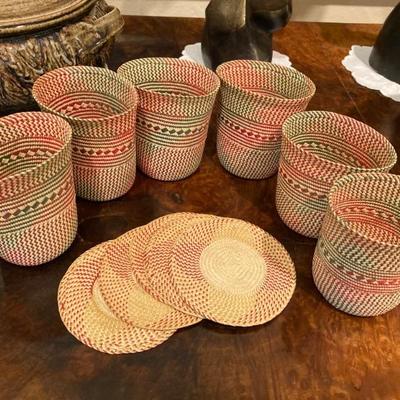 Vintage native South American woven cup holders 