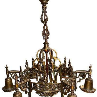 Antique Late Victorian Wrought Iron Chandelier
