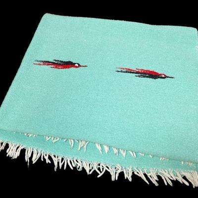 Mexican Woven Wool Teal Thunderbird Blanket
