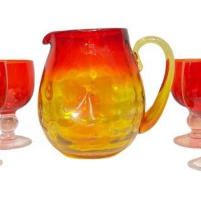 Collection Mid Century Red Glassware, Amberina Pitcher
