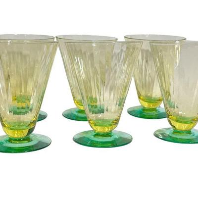 Set of 6 Vintage Uranium Footed Glasses
