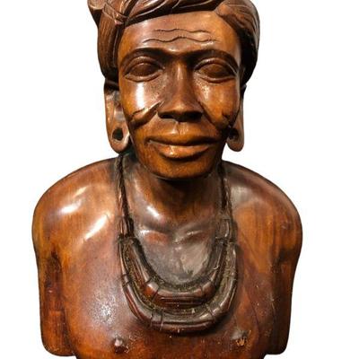 Carved Wood Tribal Woman Bust
