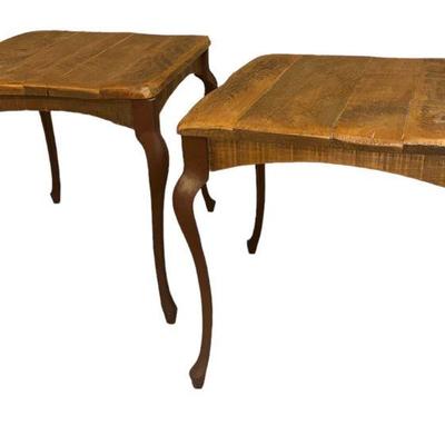 Pine & Cast Iron Side Tables, Pair
