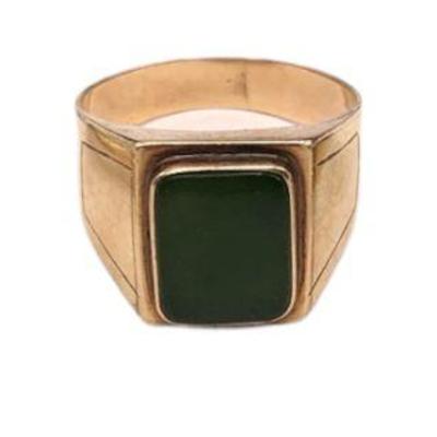 Three Vintage 14k Gold Rings, Jade
