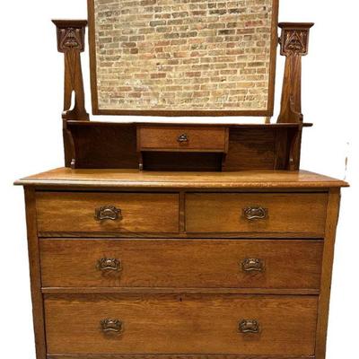 Solid Oak Art Nouveau Dresser
