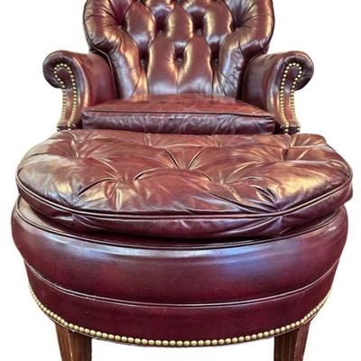 HANCOCK & MOORE Burgundy Leather Chesterfield Club Chair & Ottoman
