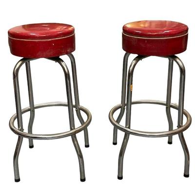 Pair of Mid Century ALLIED Red Barstools
