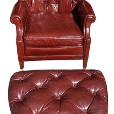 Antique Leather Chesterfield Leather Chair & Ottoman
