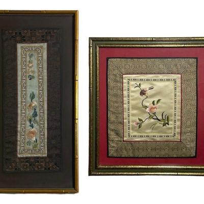 Two Japanese Framed Embroidered Silk Works
