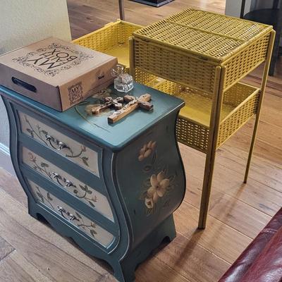 Painted chest, Faith items, Wicker folding storage 