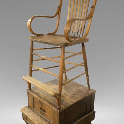 Antique Oak Barber Chair/ Shoe Shine Platform