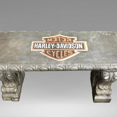 Harley-Davidson logo concrete garden bench