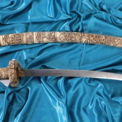 Carved Bone Japanese Samurai Sword
