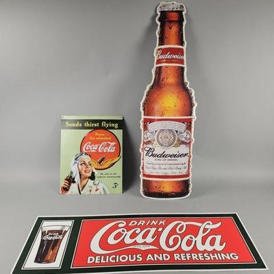 Lot 321 | Vintage Coke & Budweiser Tin Advertising Signs