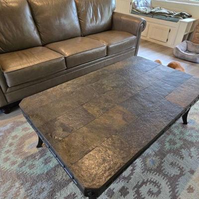 Coffee table, slate and wrought iron. $150obo