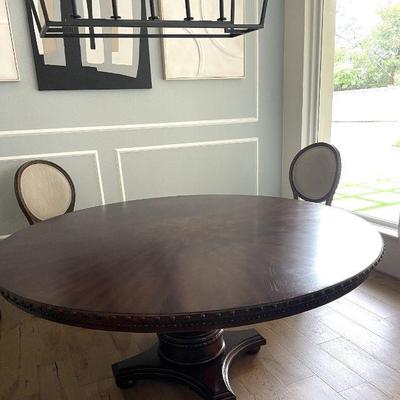 LARGE SOLID WOOD ROUND TABLE, 6 FEET DIAMETER.
