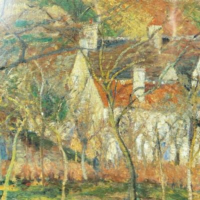 COUNTRYSIDE ARTWORK | Gold tone frame print of a countryside painting. Signed by artist. - l. 16 x w. 13 in (With frame)

