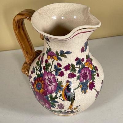 LARGE DECORATIVE WATER PITCHER | Floral ceramic beverage pitcher. - dia. 9 in

