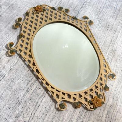 FRAMED DECORATIVE MIRROR | Hanging mirror with floral embellishments along frame. - l. 31 x w. 25 in

