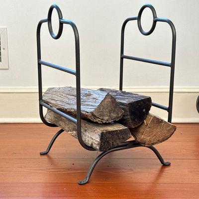 WROUGHT IRON LOG CRADLE | Or log carrier. - l. i 5 x w. 13.5 x h. 22 in

