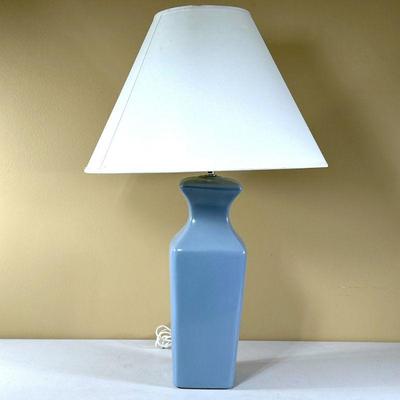 BLUE TABLETOP LAMP | Blue tabletop electric lamp with white shade. - h. 28 in


