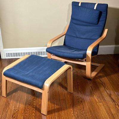 IKEA LOUNGE CHAIR | With ottoman and removable headrest cushion. - l. 33 x w. 27 x h. 36 in (Chair)

